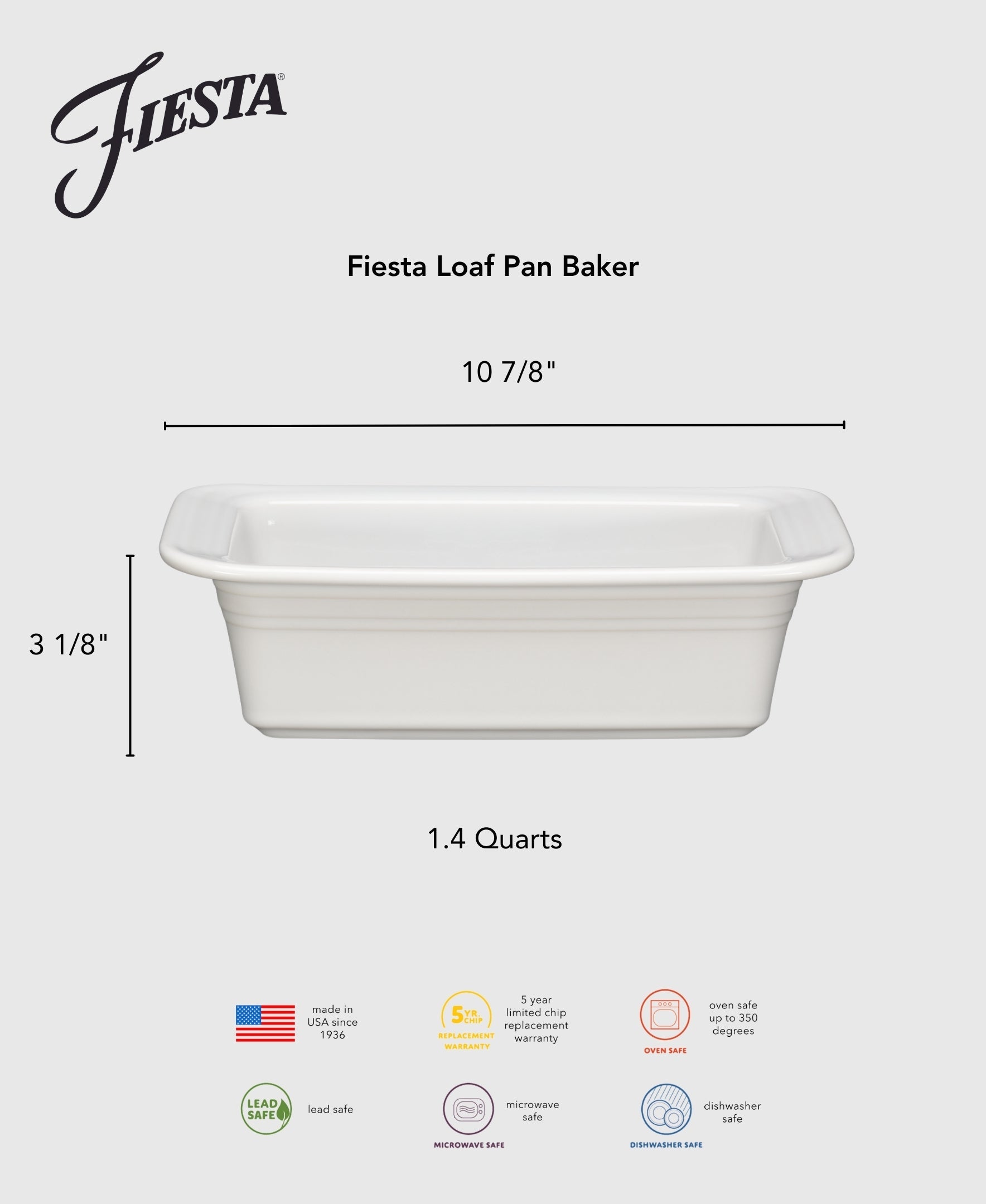 Fiesta Dinnerware - Fiesta 10 3/4 Inch x 5 3/4 Inch Loaf Pan Baker 1.4 Quarts - Image 2