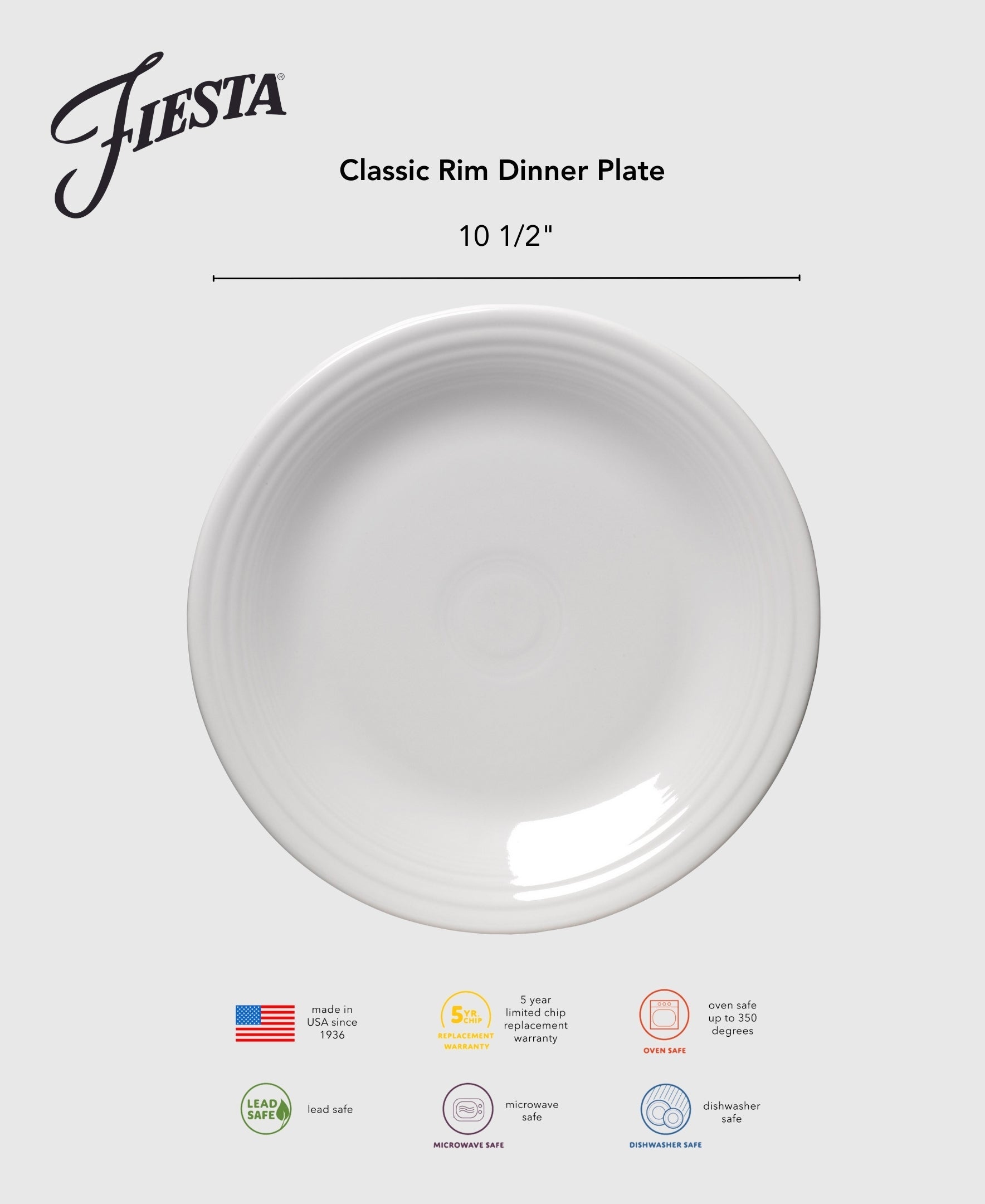 Fiesta Dinnerware - Classic Rim 10 1/2 Inch Dinner Plate Foundry - Image 3