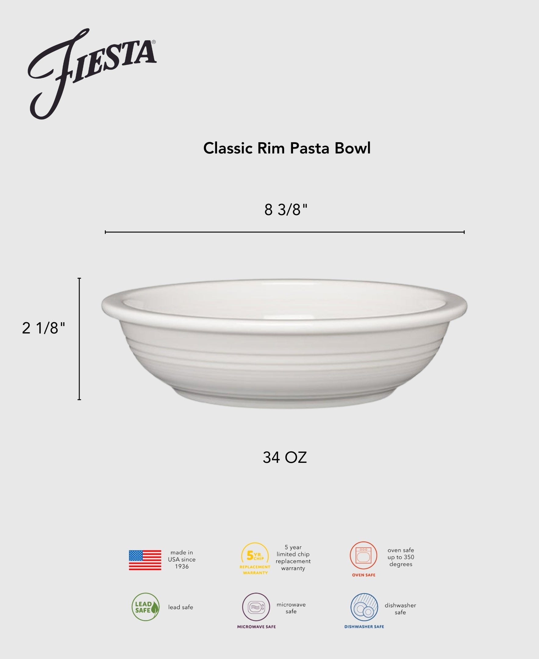 Fiesta Dinnerware - Classic Rim 8 3/8 Inch Pasta Bowl 34 OZ - Image 3