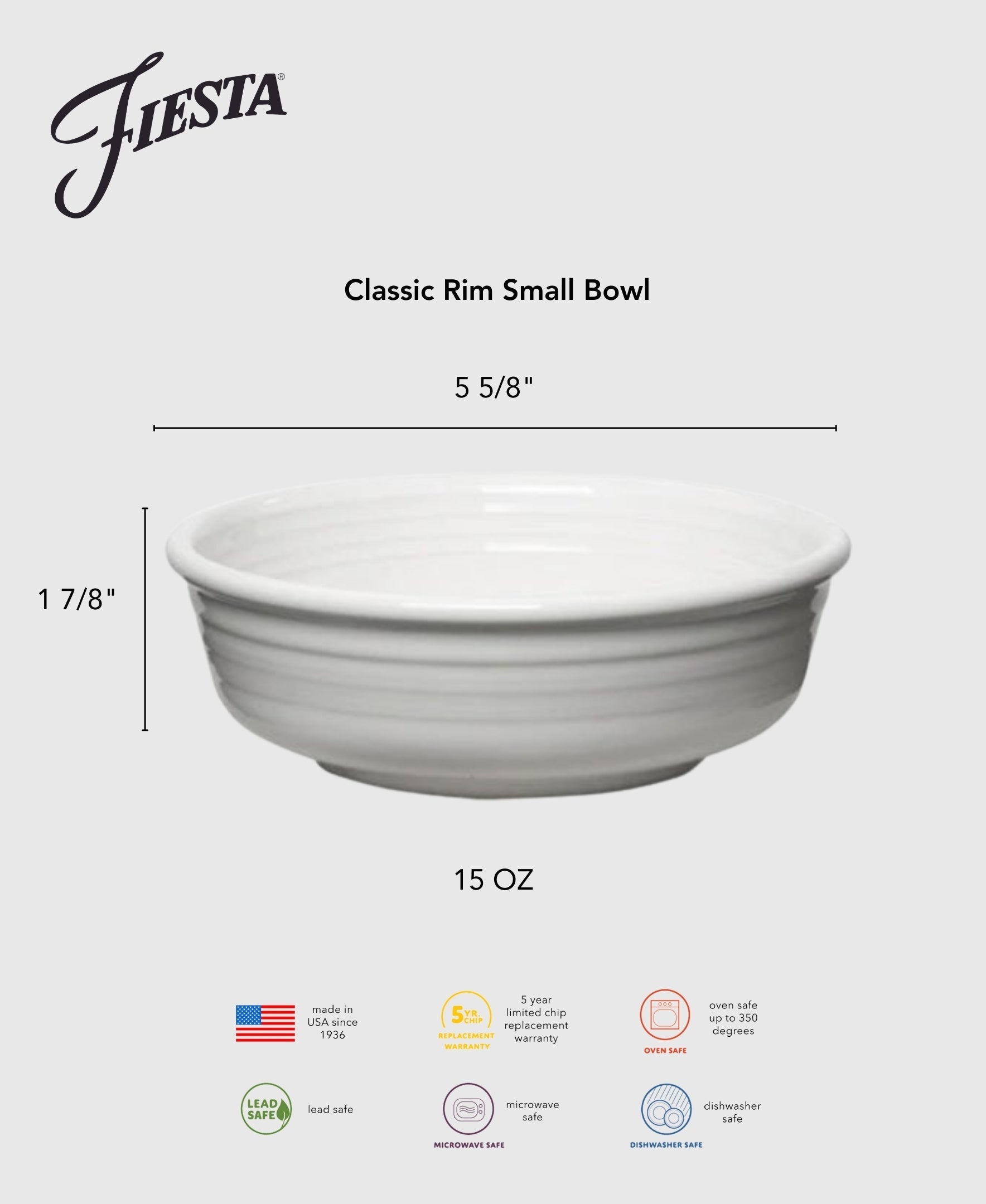 Fiesta Dinnerware - Classic Rim 5 5/8 Inch Small Bowl 15 OZ Foundry - Image 2