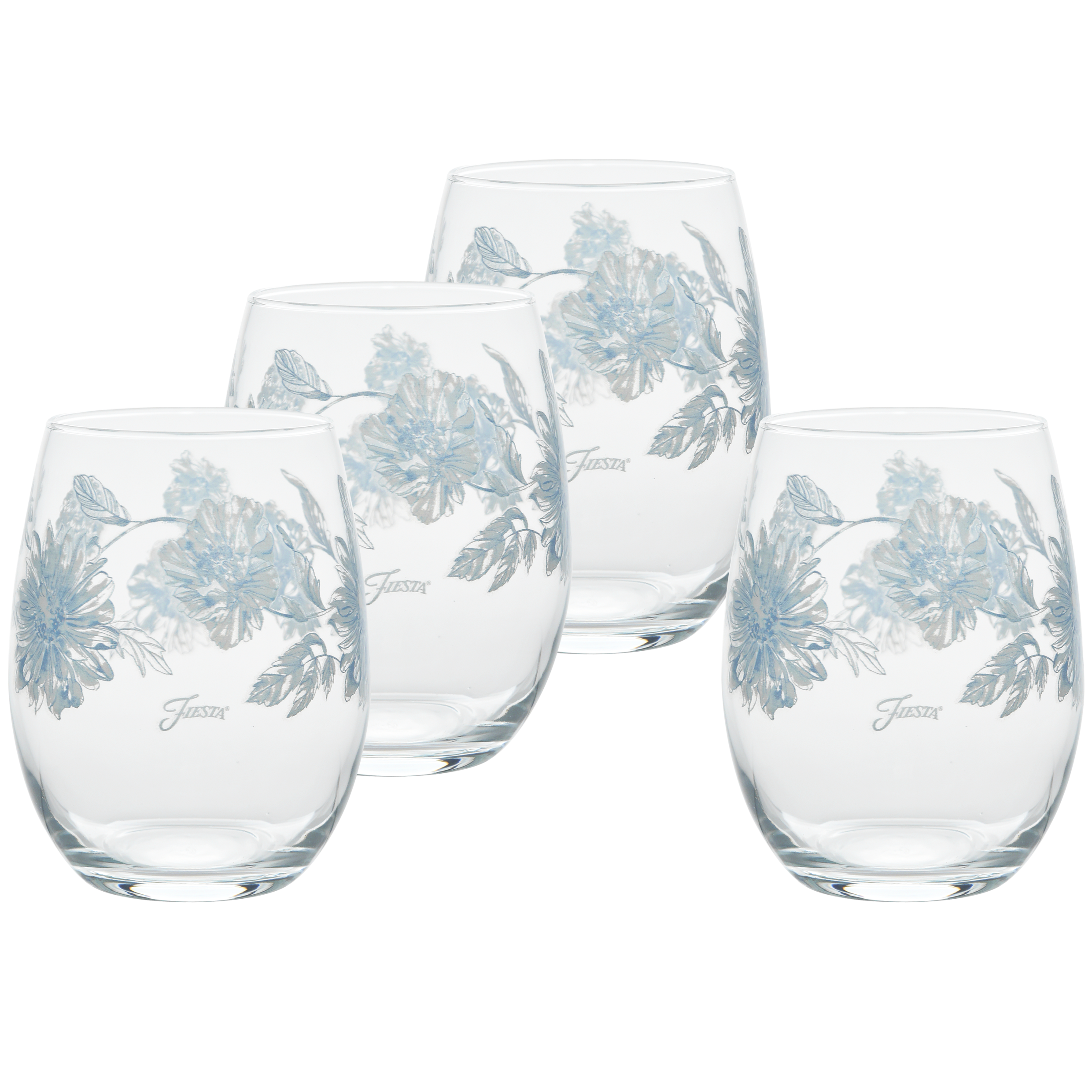 Fiesta Dinnerware - Botanical Floral 15 oz. Stemless Wine Glass, Set of 4