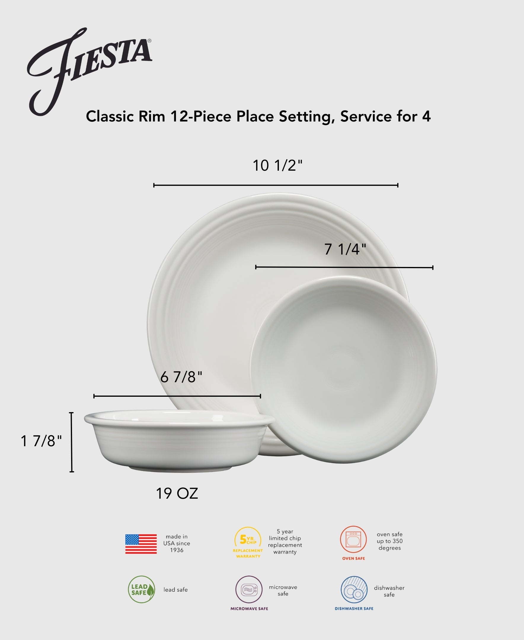 Fiesta Dinnerware - Lavender Classic Rim 12-Piece Dinnerware Set, Service for 4 - Image 3