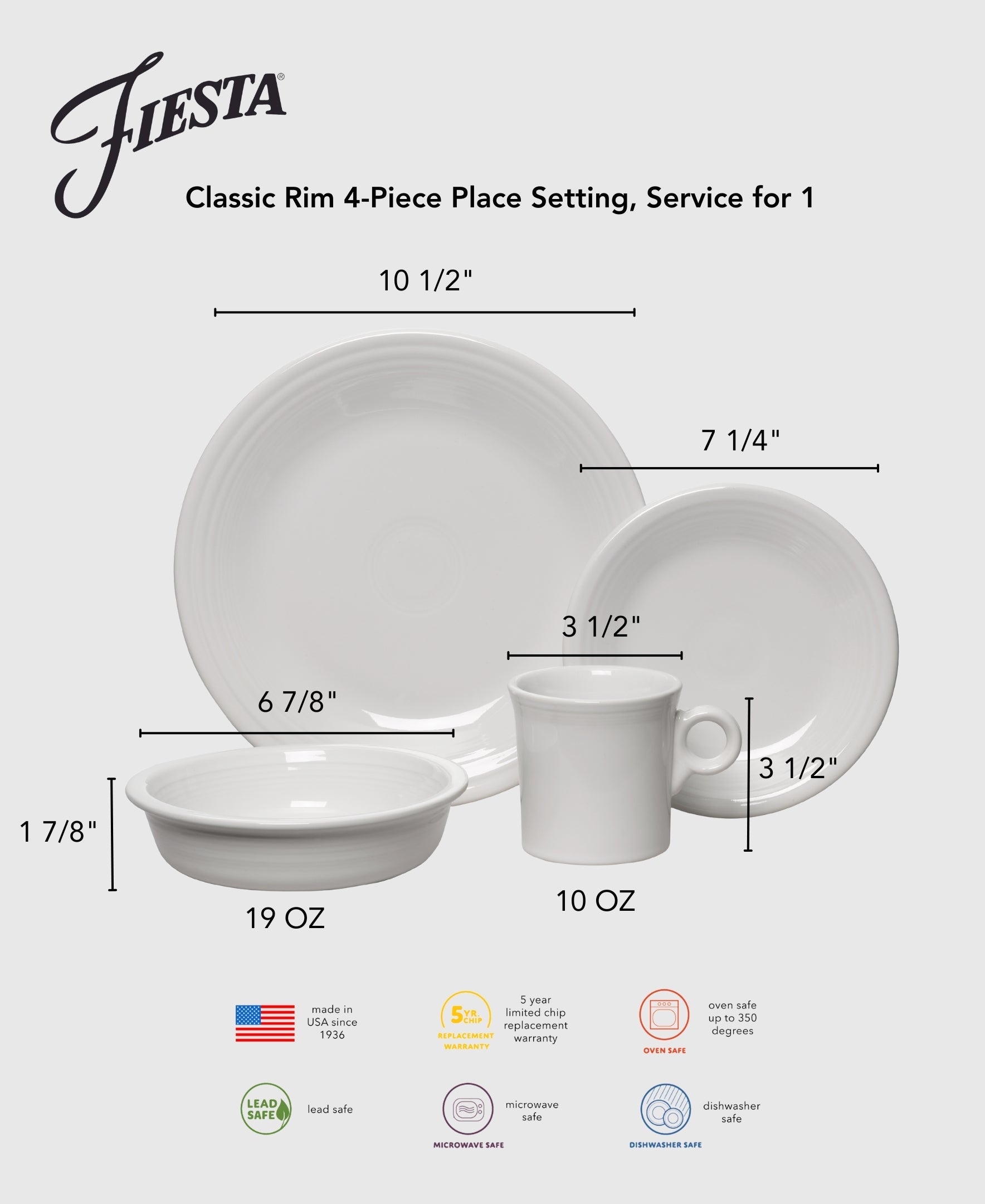 Fiesta Dinnerware - Lavender Classic Rim 4-Piece Place Setting, Service for 1 - Image 2