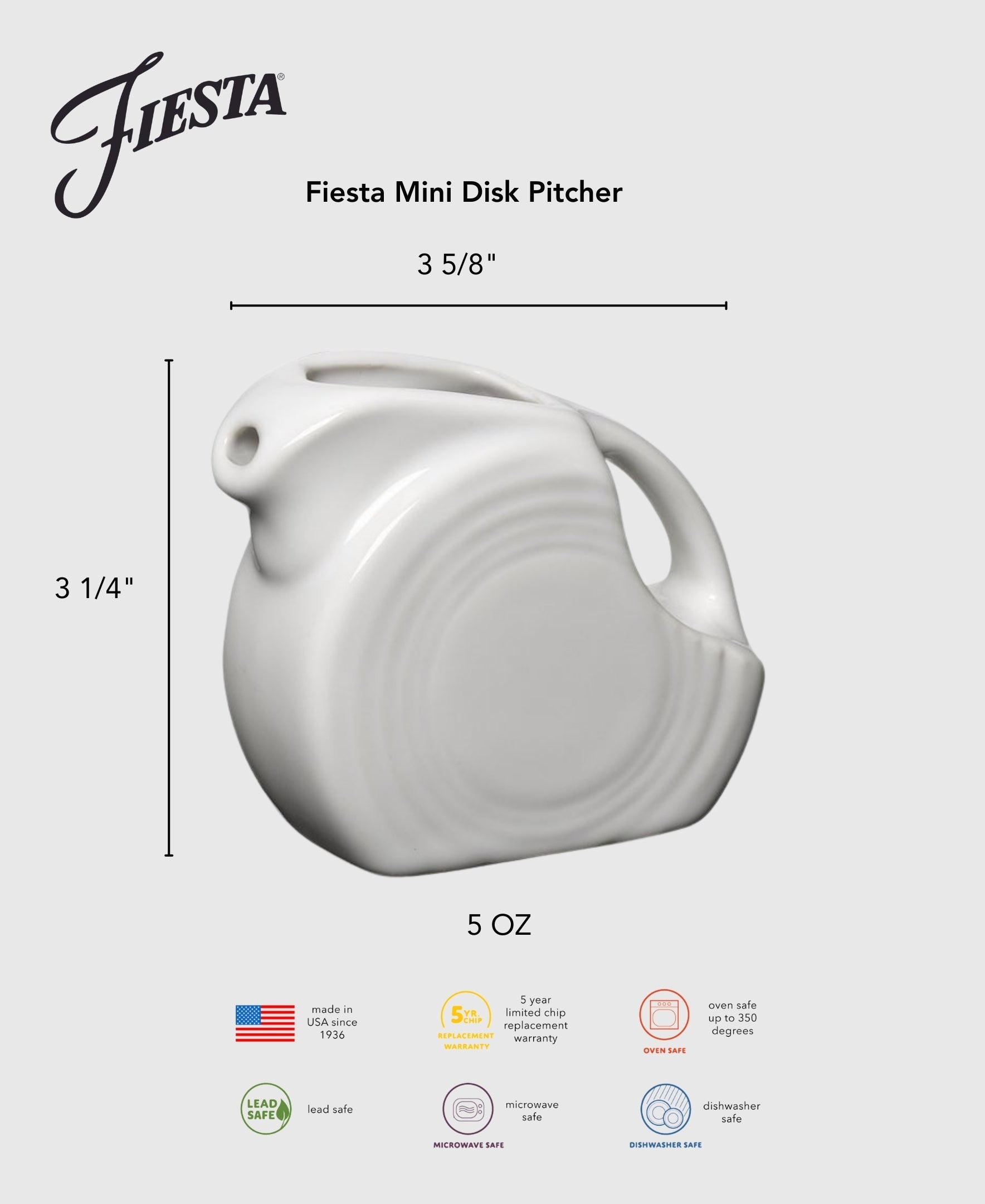 Fiesta Dinnerware - Fiesta 5 OZ Mini Disk Pitcher - Image 2