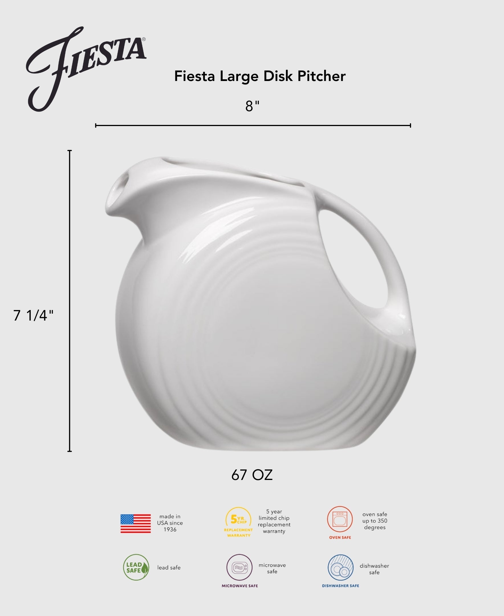 Fiesta Dinnerware - Fiesta 67 OZ Large Disk Pitcher - Image 7