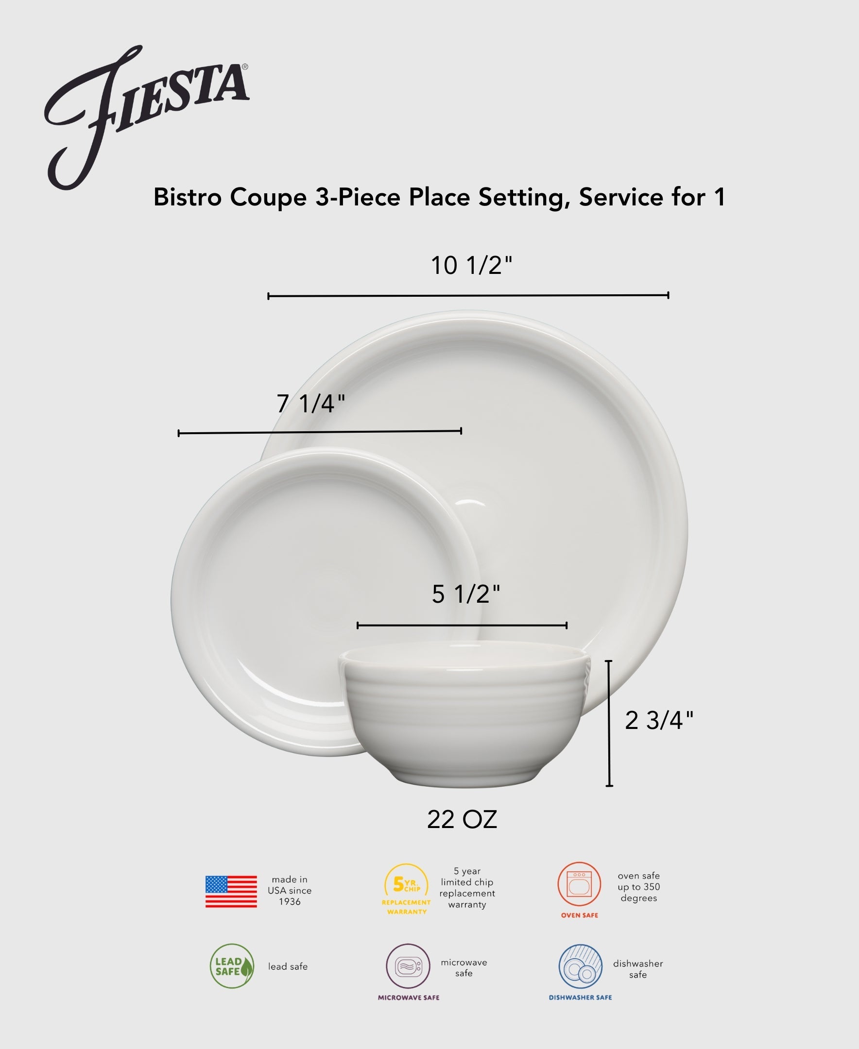 Fiesta Dinnerware - New Retired Bistro Coupe 3-Piece Place Setting, Service for 1 - Image 3