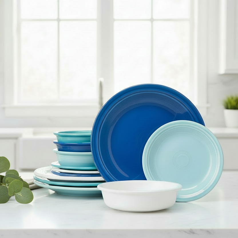 Fiesta Dinnerware - Mixed Coastal Blues Classic Rim 12-Piece Dinnerware Set, Service for 4 - Image 3
