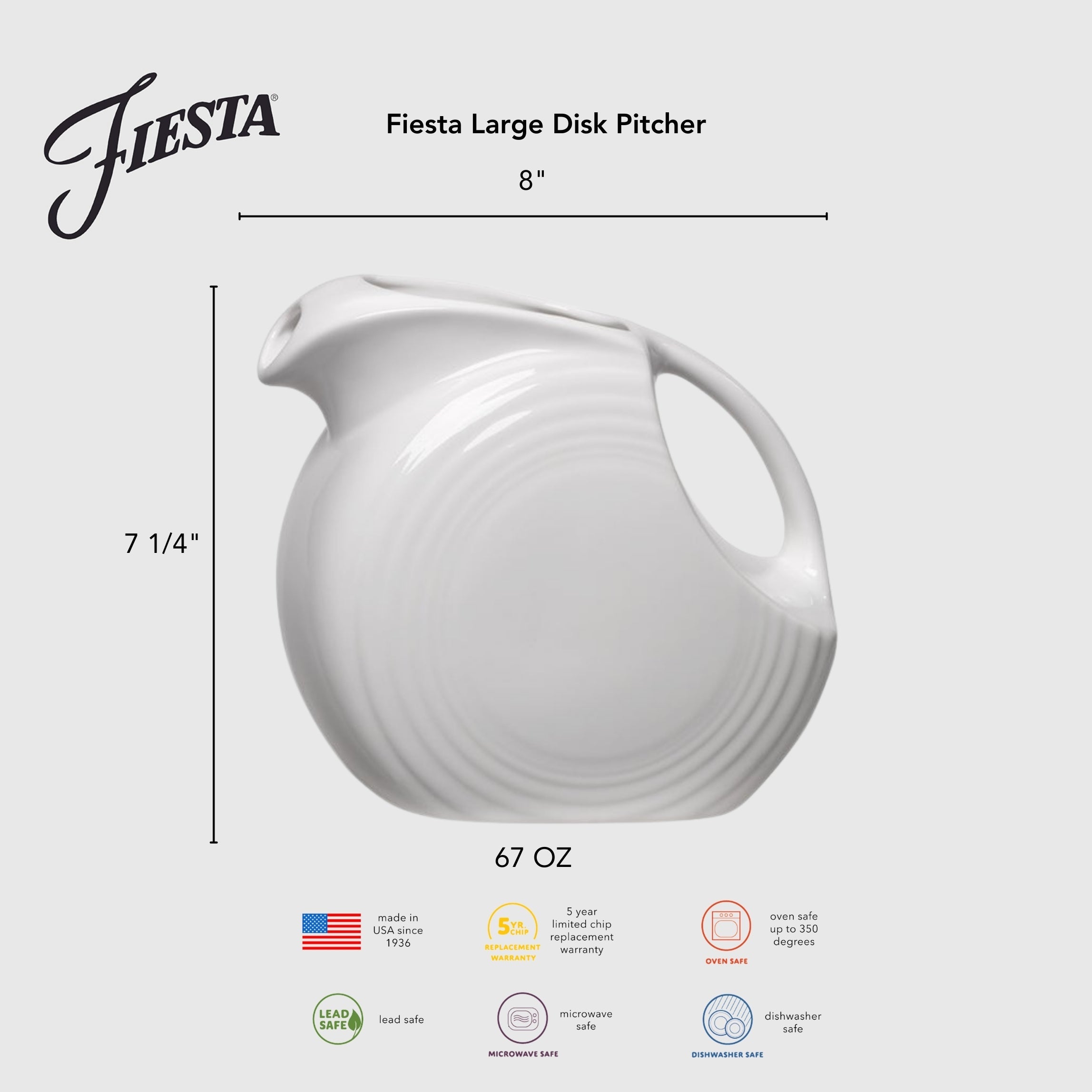 Fiesta Dinnerware - Lavender 67 OZ Large Disk Pitcher - Image 2