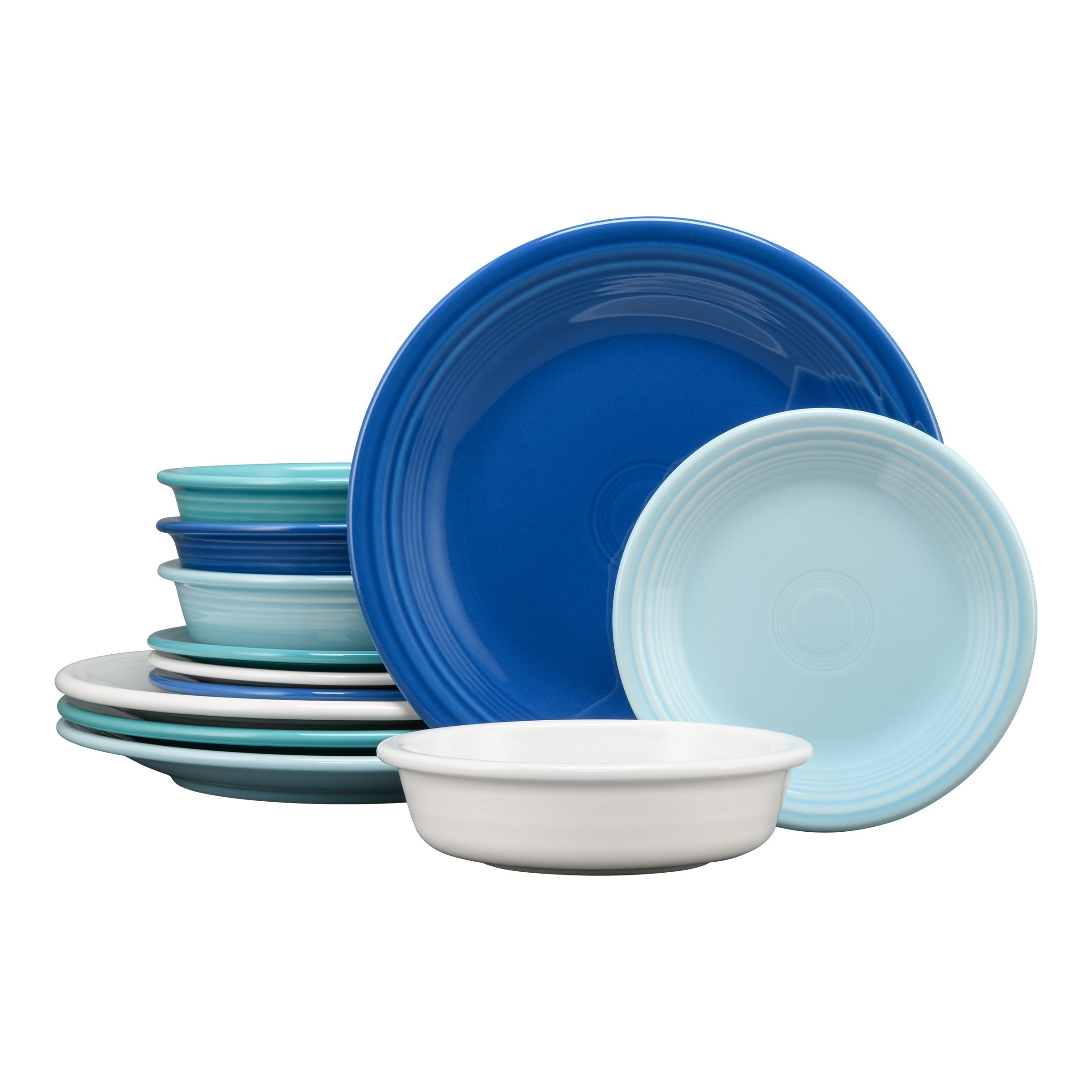 Fiesta Dinnerware - Mixed Coastal Blues Classic Rim 12-Piece Dinnerware Set, Service for 4